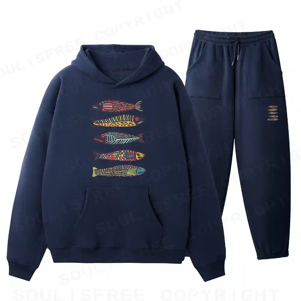 Colourful Schools Of Fish Fleece Hoodie Set