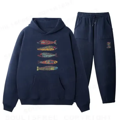 Colourful Schools Of Fish Fleece Hoodie Set