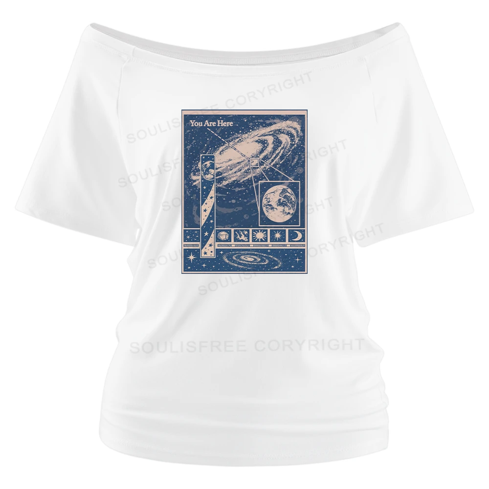 You Are Here Washed Space T-shirt Off Shoulder Top