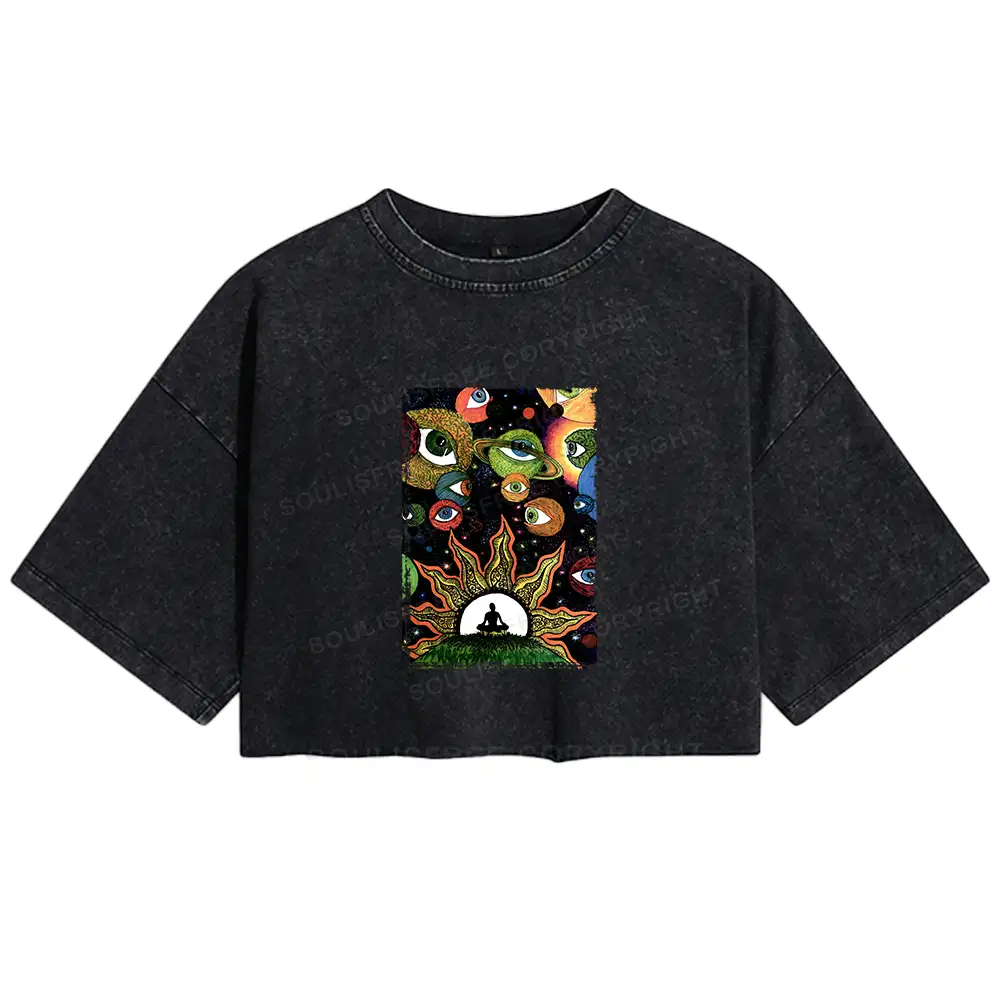 Meditation Of The Sun And Moon Washed Crop T-shirt