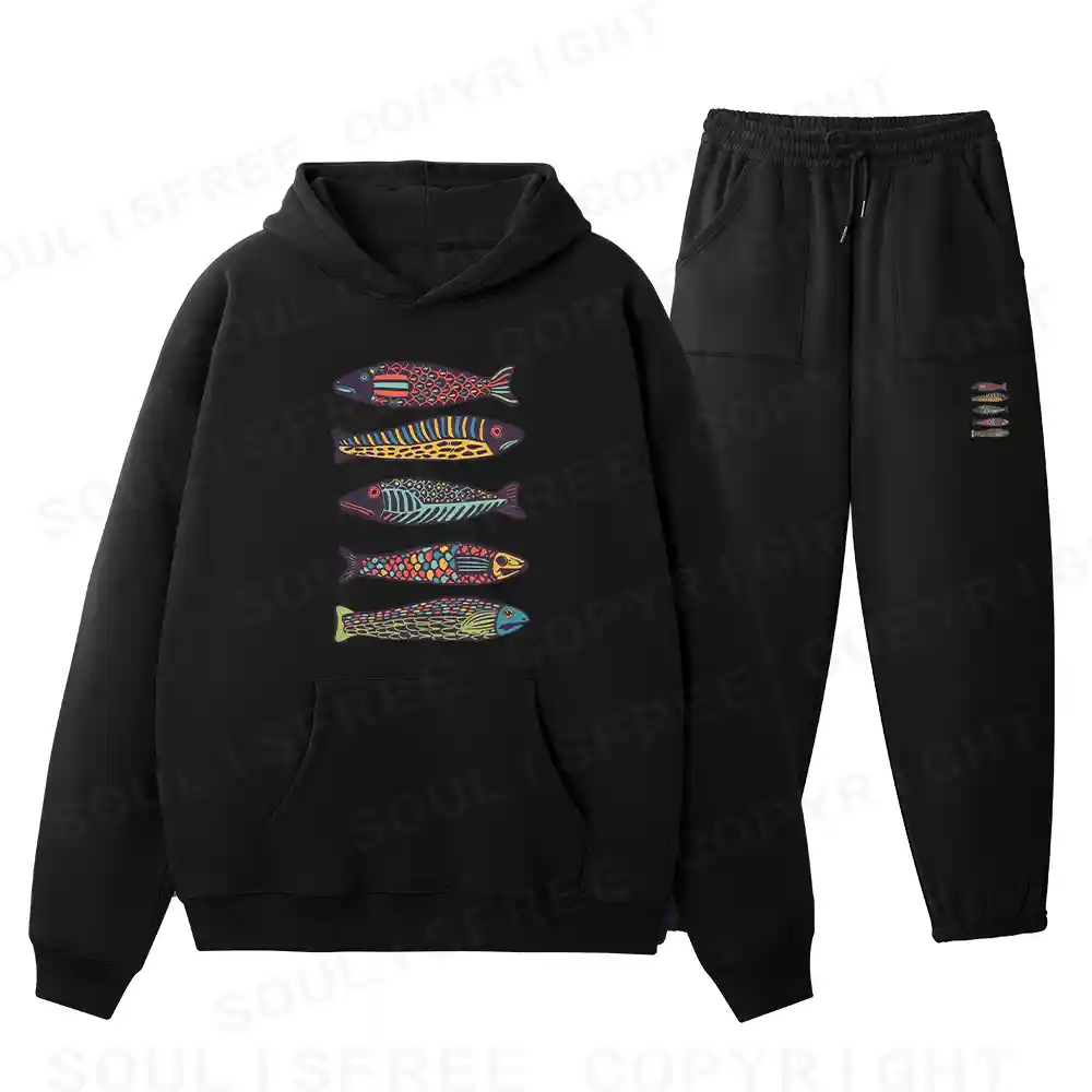 Colourful Schools Of Fish Fleece Hoodie Set