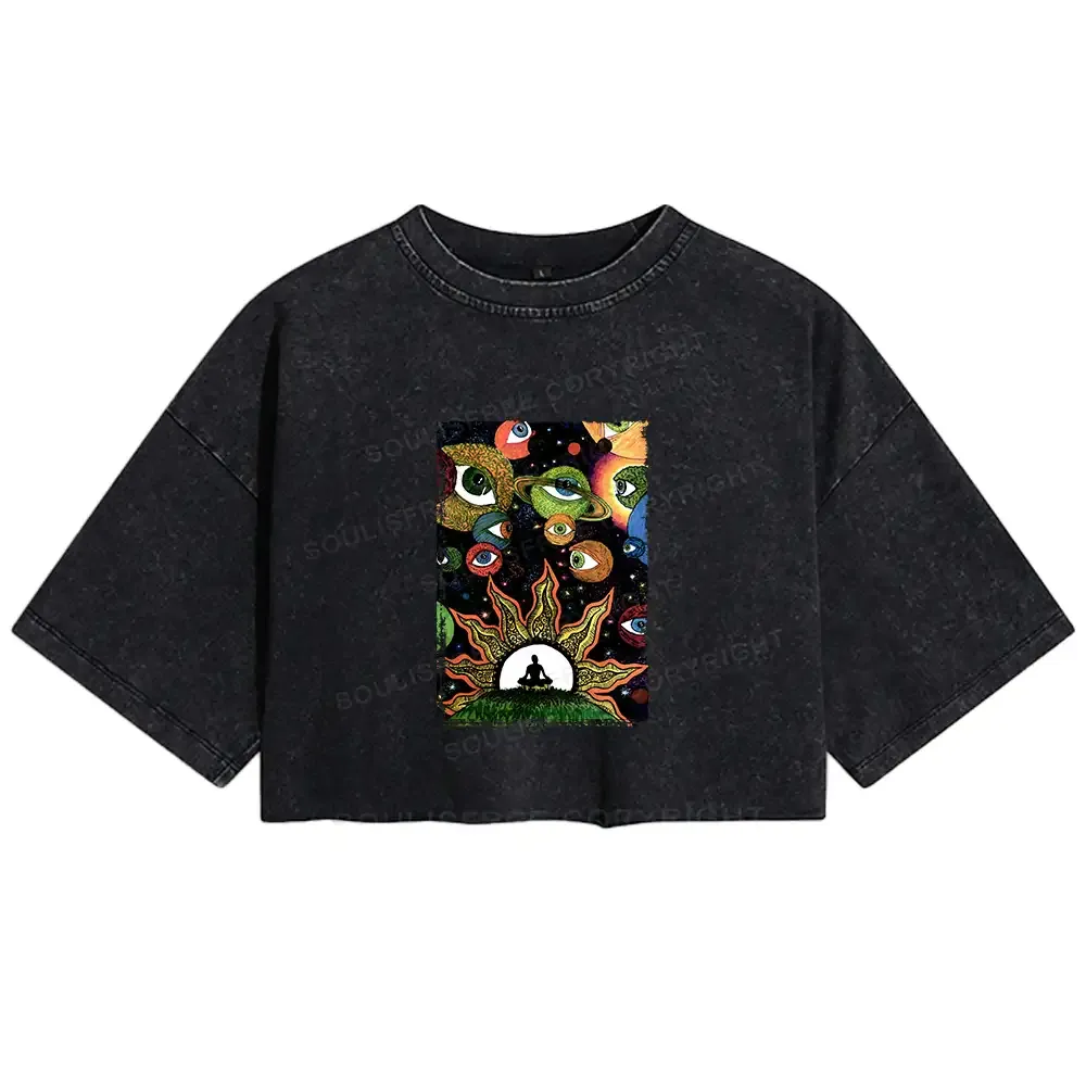 Designed Meditation Of The Sun And Moon Washed Crop T-shirt