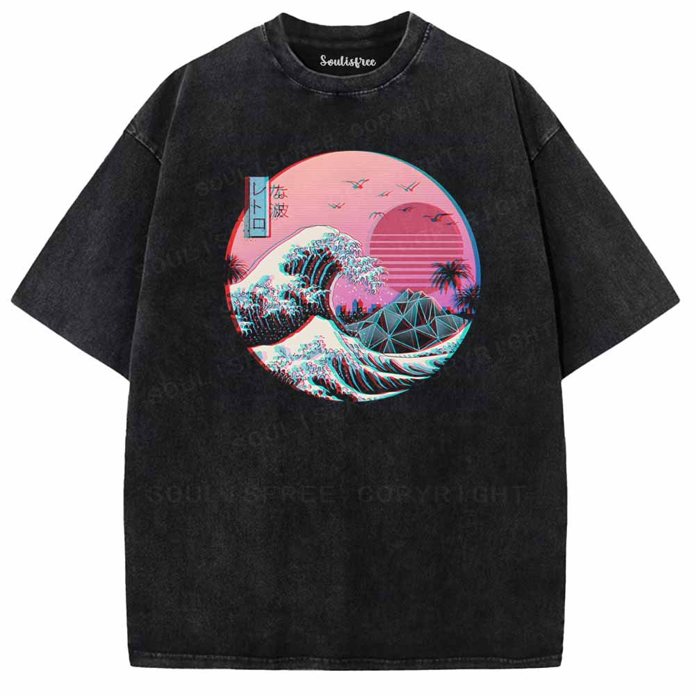 Soulisfree Aesthetic Vaporwave Great Wave off Kanagawa Washed Tee