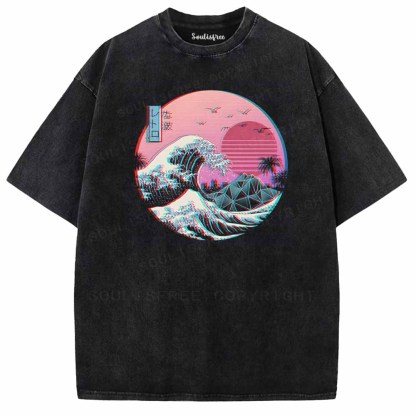 Soulisfree Aesthetic Vaporwave Great Wave off Kanagawa Washed Tee