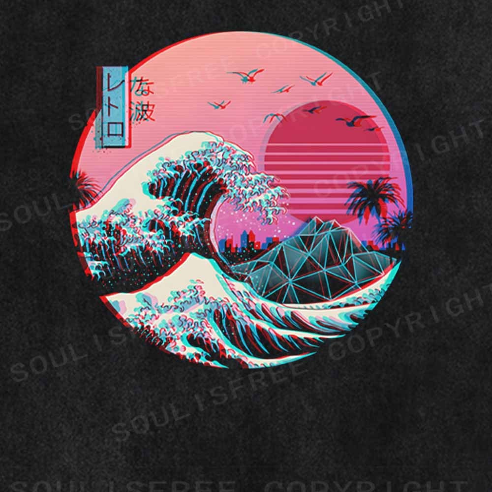 Soulisfree Aesthetic Vaporwave Great Wave off Kanagawa Washed Tee