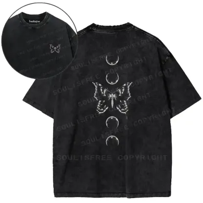 Lunar Phase Butterfly Double-Sided Washed T-shirt