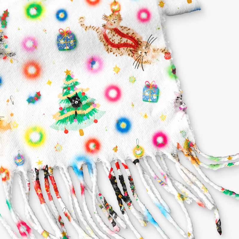 Soulisfree Whiskers And Christmas Wishes Fuzzy Fringed Scarf