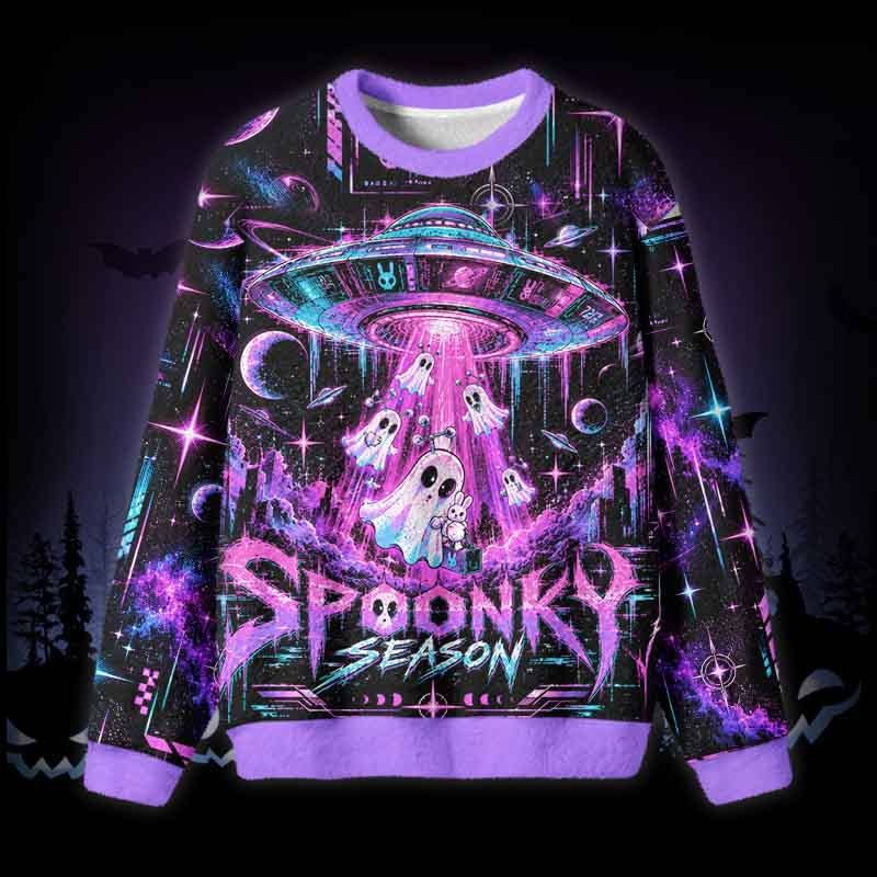 Soulisfree Alien Ghost Abduction Fuzzy Crewneck Sweater