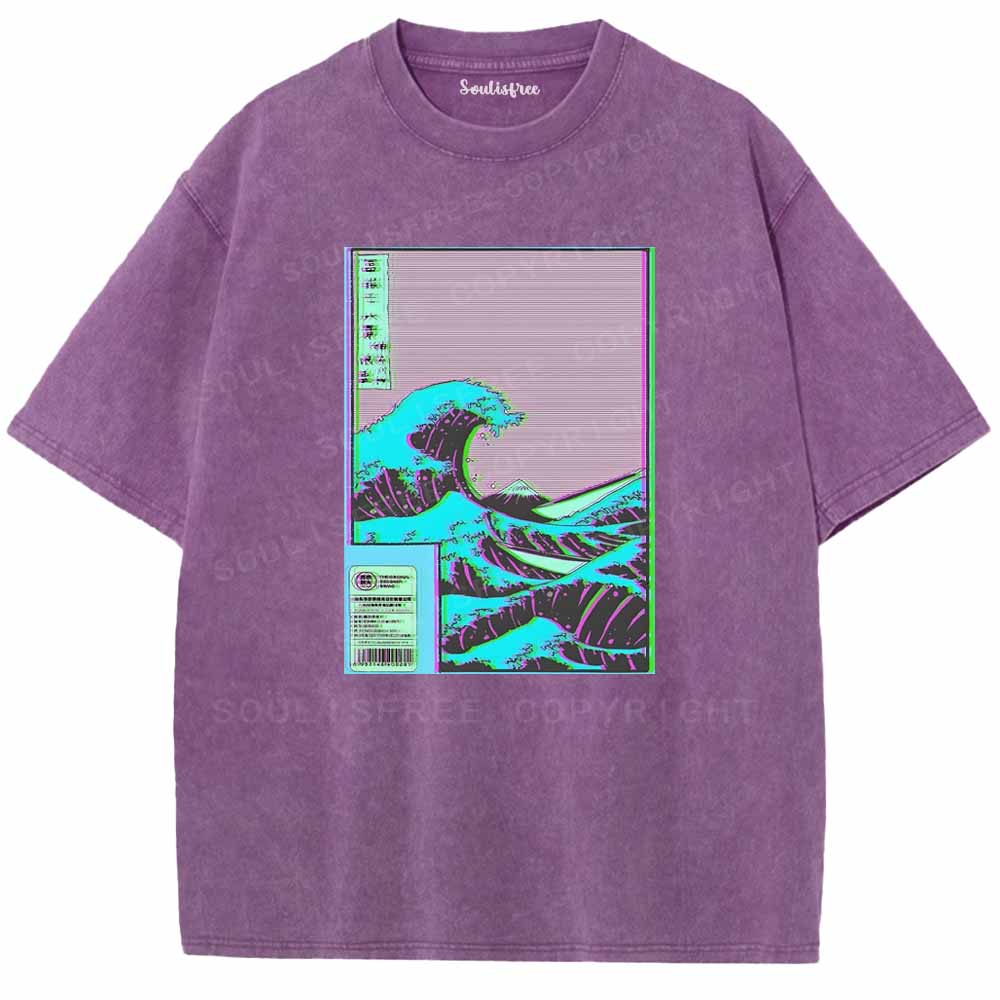 Soulisfree  Neon Kanagawa Wave Washed Tee
