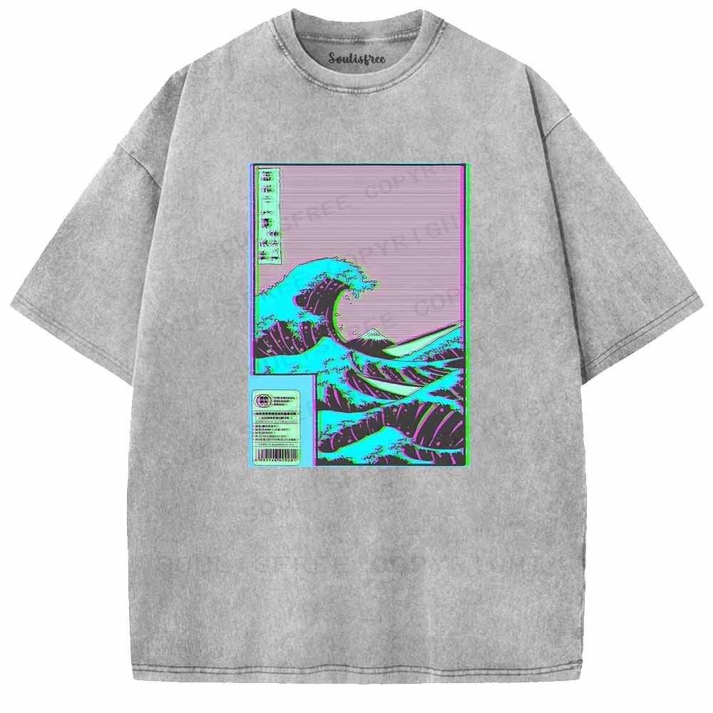 Soulisfree  Neon Kanagawa Wave Washed Tee