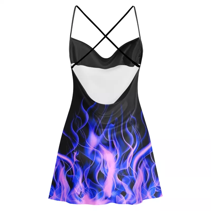 Soulisfree Violet Blaze  – Luminous Fire  Cowl Neck Satin Mini Dress