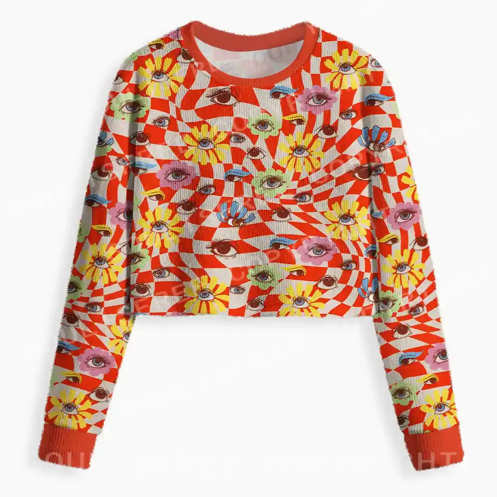 Checkered Ocular Bloom Cropped Ugly Christmas Sweater