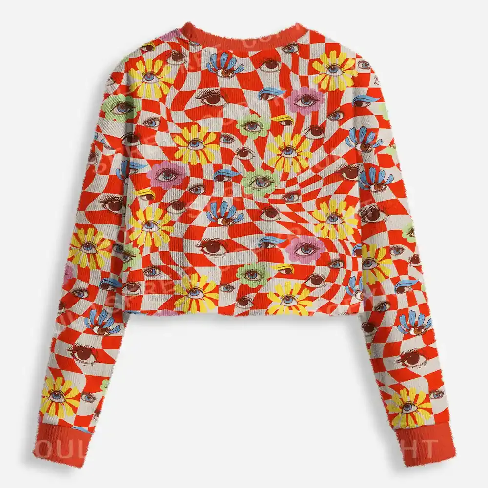 Checkered Ocular Bloom Cropped Ugly Christmas Sweater