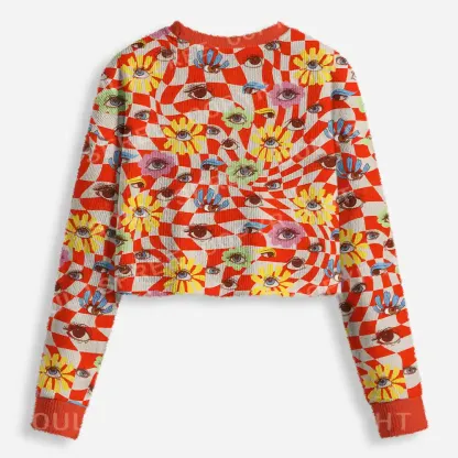 Checkered Ocular Bloom Cropped Ugly Christmas Sweater