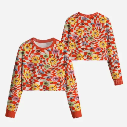 Checkered Ocular Bloom Cropped Ugly Christmas Sweater