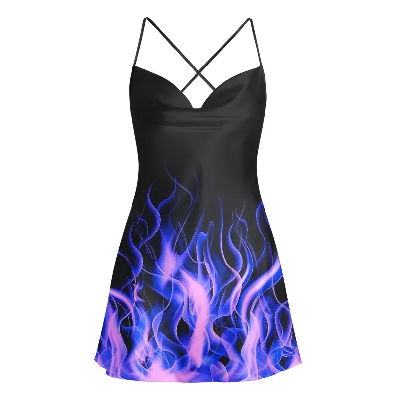 Soulisfree Violet Blaze – Luminous Fire Cowl Neck Satin Mini Dress