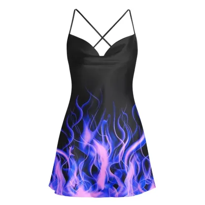 Soulisfree Violet Blaze  – Luminous Fire  Cowl Neck Satin Mini Dress