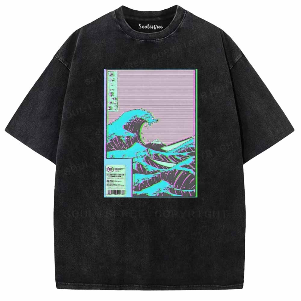 Soulisfree  Neon Kanagawa Wave Washed Tee