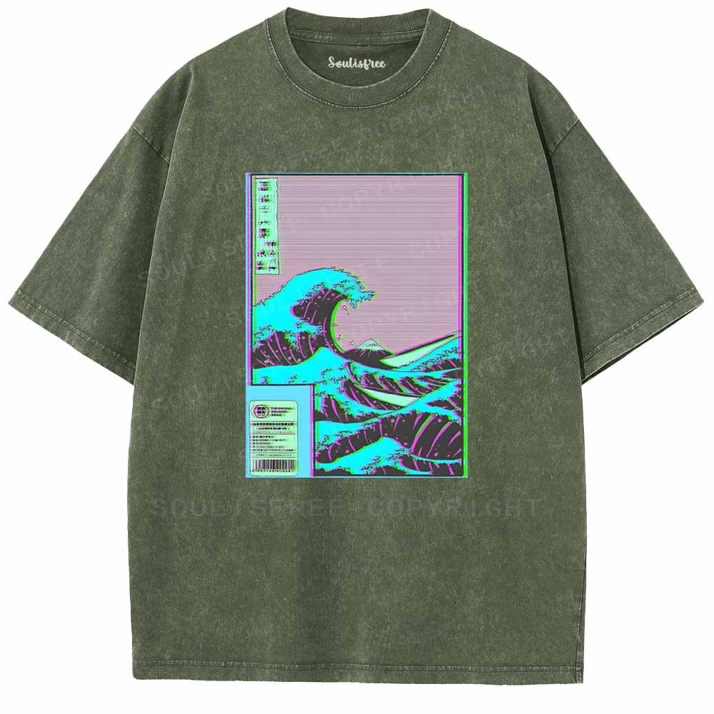 Soulisfree  Neon Kanagawa Wave Washed Tee