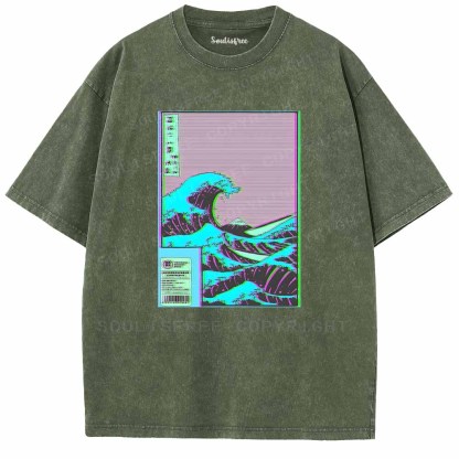 Soulisfree  Neon Kanagawa Wave Washed Tee