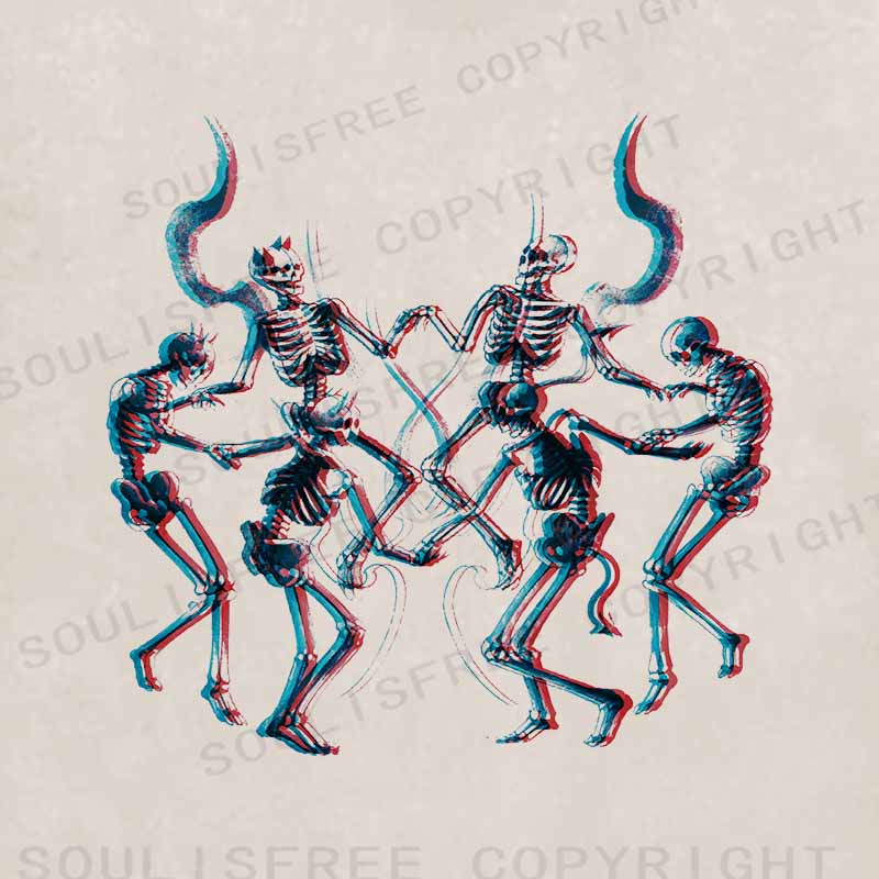 Soulisfree  Glitch Dancing Devil Skeletons Washed Hoodie