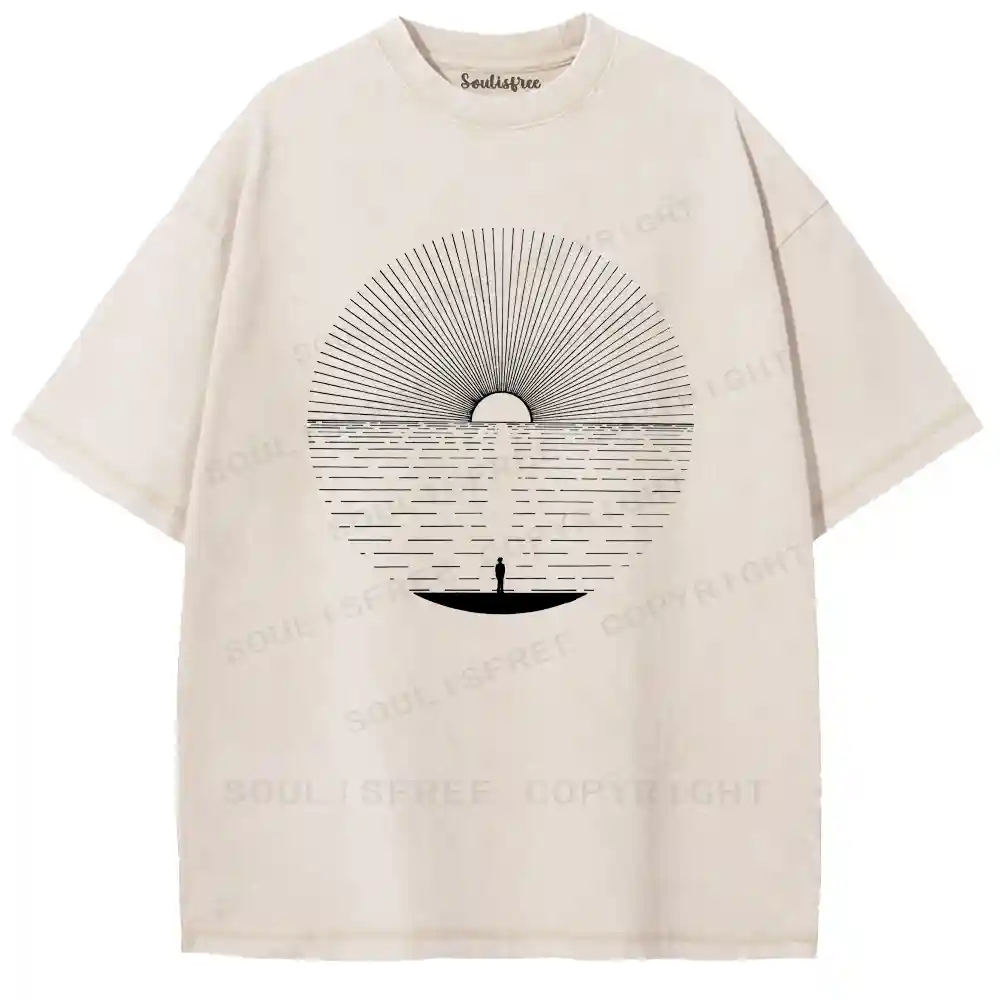 Solitary Boat Sunset Washed T-shirt