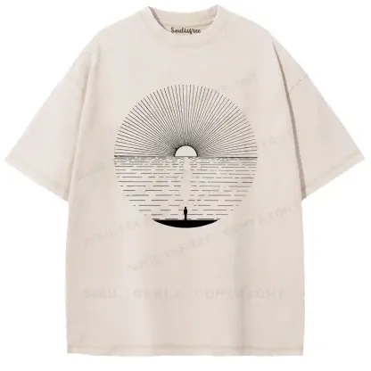 Solitary Boat Sunset Washed T-shirt