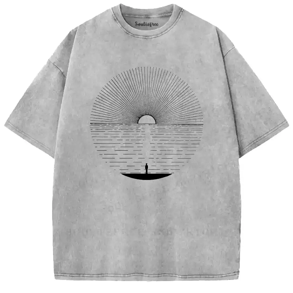 Solitary Boat Sunset Washed T-shirt