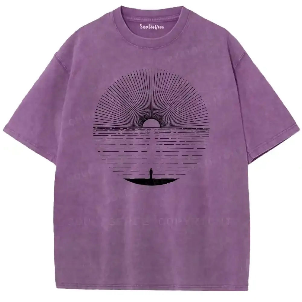 Solitary Boat Sunset Washed T-shirt