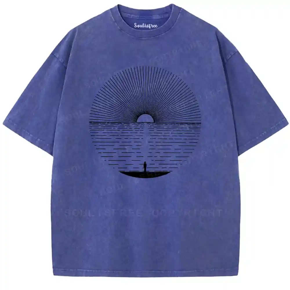 Solitary Boat Sunset Washed T-shirt