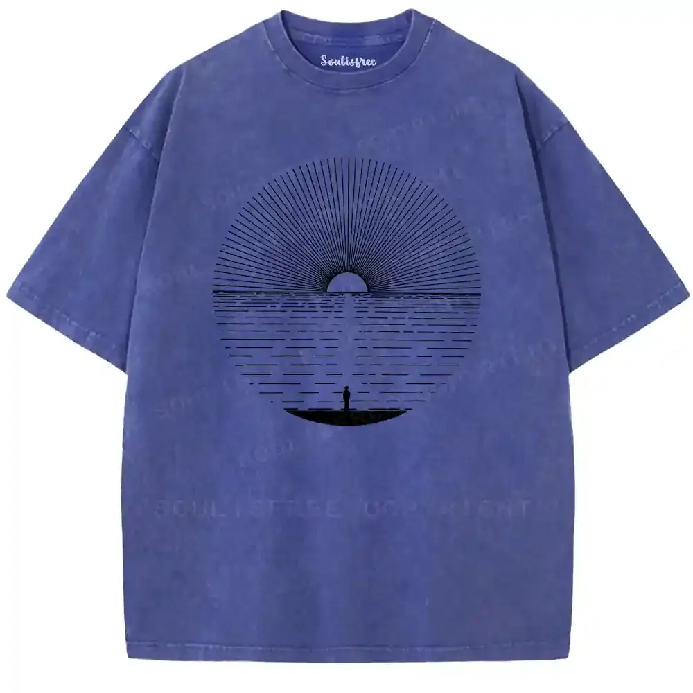 Solitary Boat Sunset Washed T-shirt