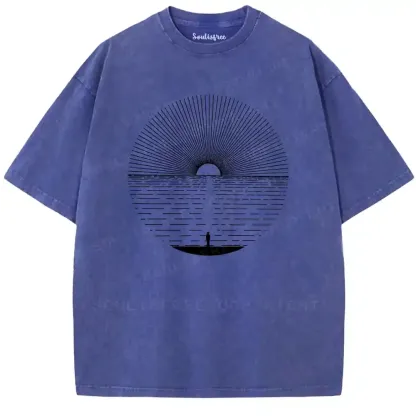 Solitary Boat Sunset Washed T-shirt