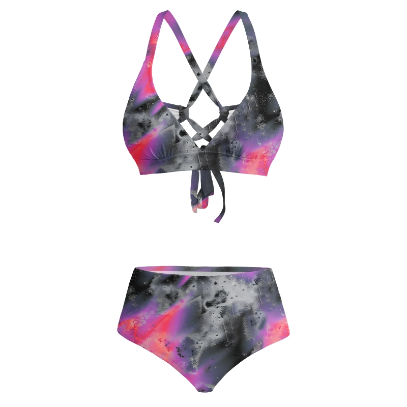 Soulisfree Neon Graffiti Swirl Glitch Cross Bikini
