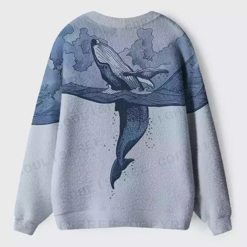 Sky Breaker Whale Ugly Cardigan Sweaters 