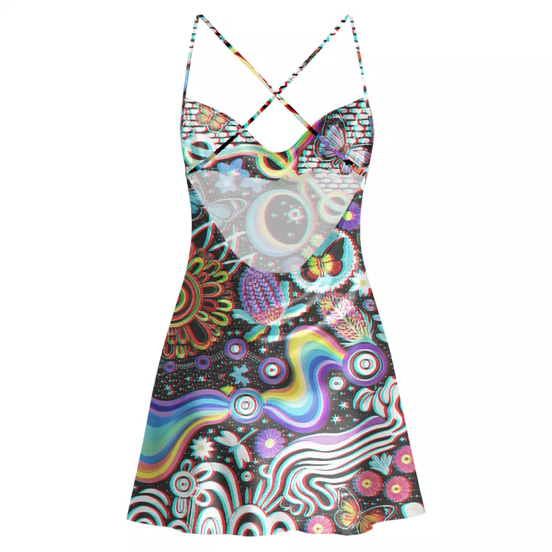Soulisfree Glitch Cosmic Dream Cowl Neck Satin Mini Dress