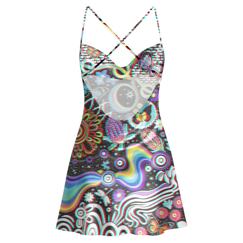Soulisfree Glitch Cosmic Dream Cowl Neck Satin Mini Dress