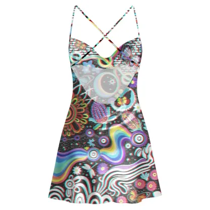 Soulisfree Glitch Cosmic Dream Cowl Neck Satin Mini Dress