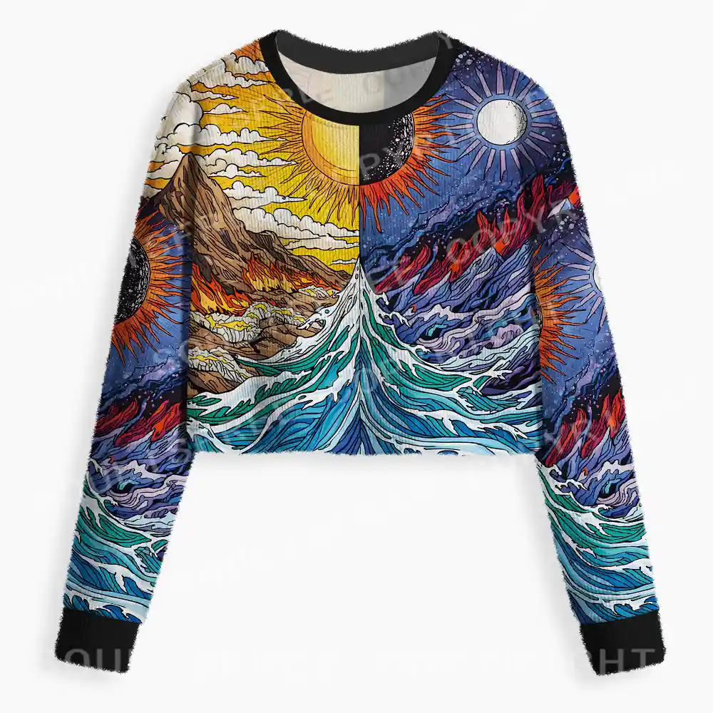 Sun & Moon Duality Waves Cropped Ugly Christmas Sweater
