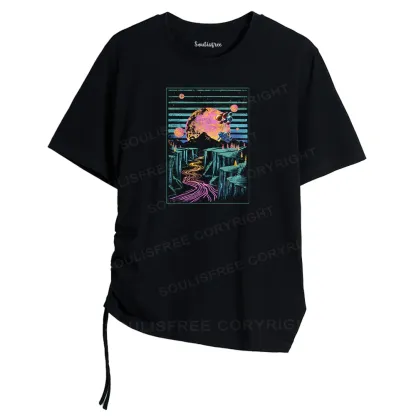 Moon And Balloon Asymmetrical Top With Side Drawstring