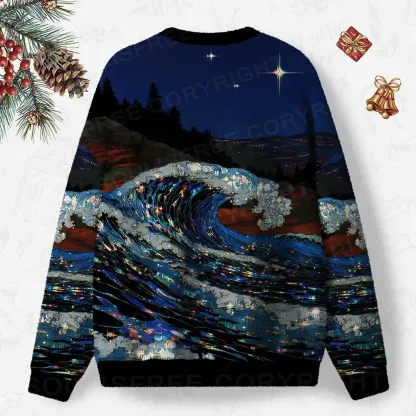 Midnight Starlit Wave Ugly Christmas Knit Sweatshirt
