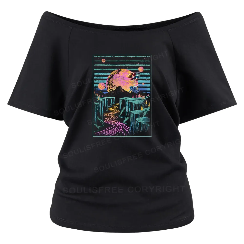 Designed Moon And Balloon Off Shoulder Top