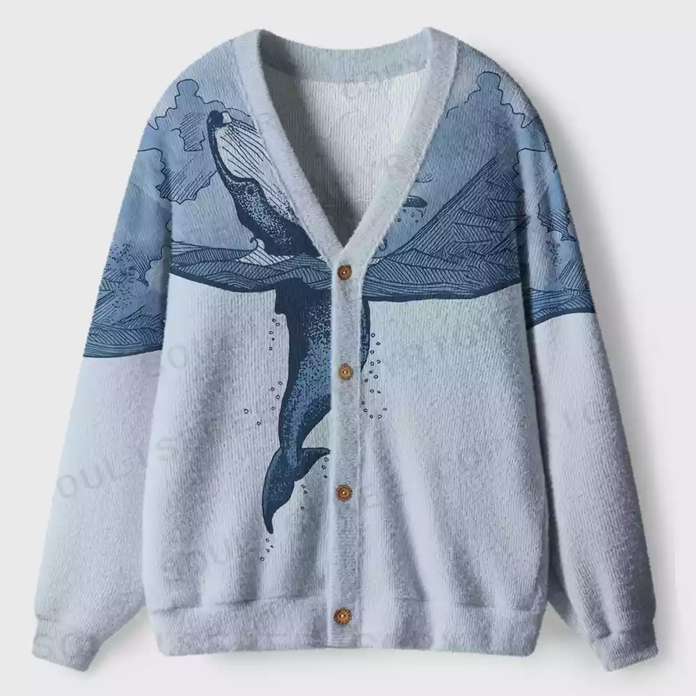 Sky Breaker Whale Ugly Cardigan Sweaters 