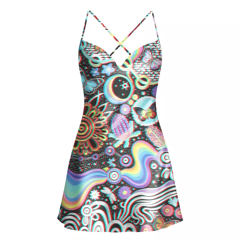 Soulisfree Glitch Cosmic Dream Cowl Neck Satin Mini Dress