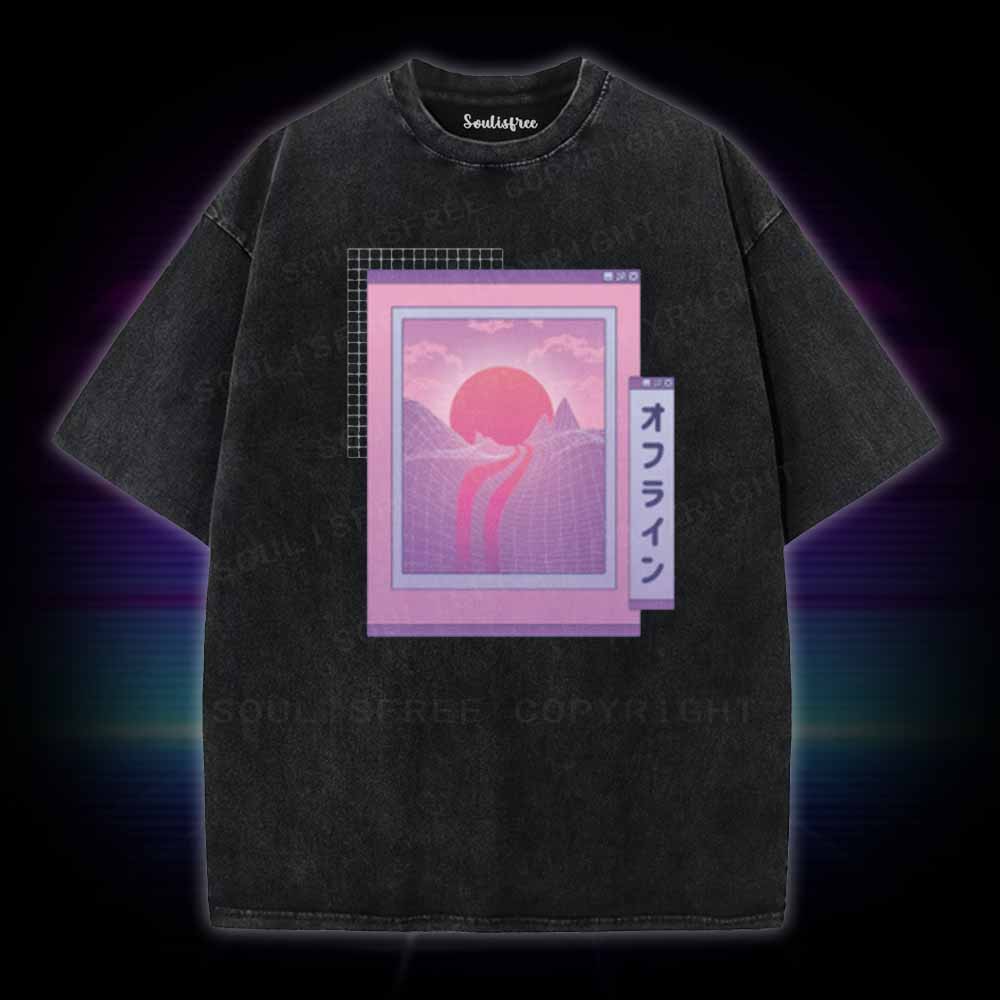 Soulisfree Vaporwave Japanese landscape Washed Tee