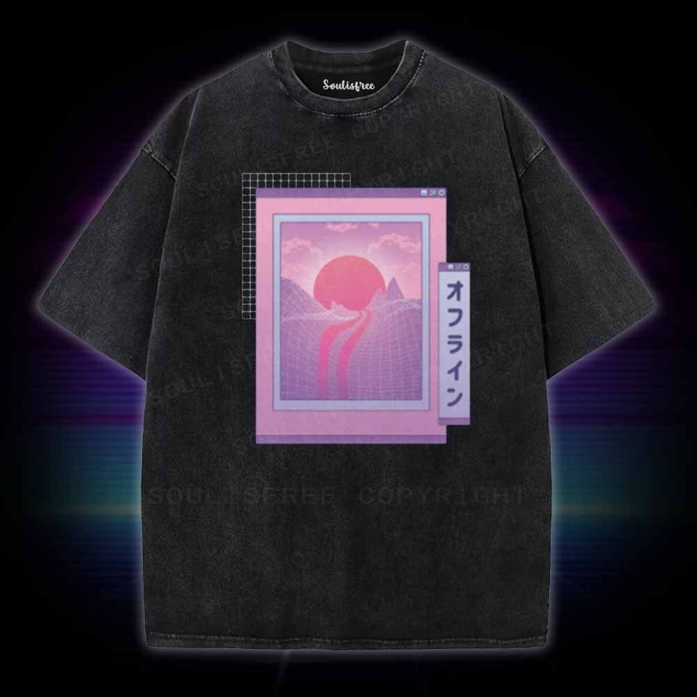 Soulisfree Vaporwave Japanese landscape Washed Tee