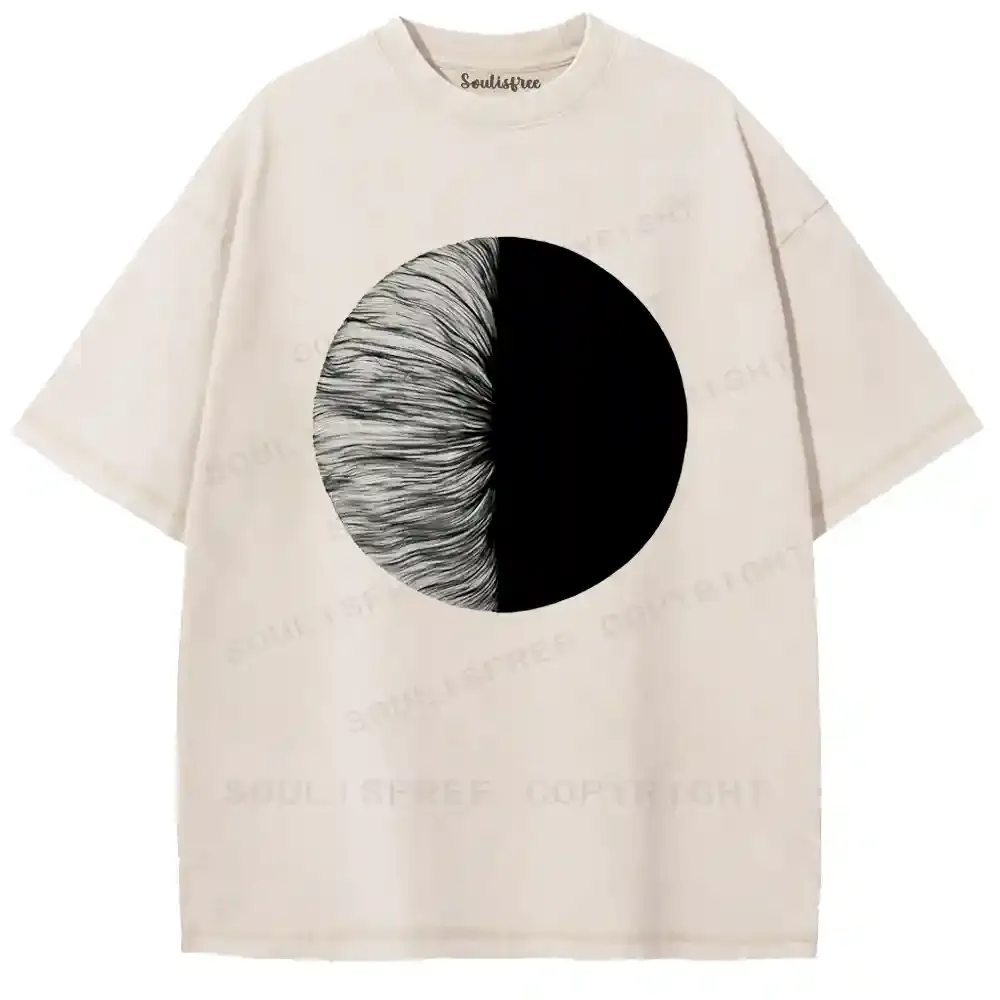 Swirl Pattern Binary Illusion Washed T-shirt