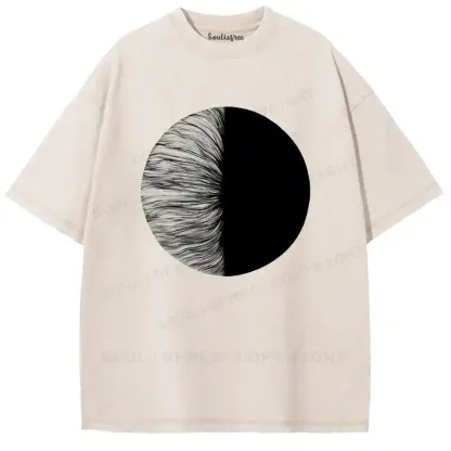 Swirl Pattern Binary Illusion Washed T-shirt