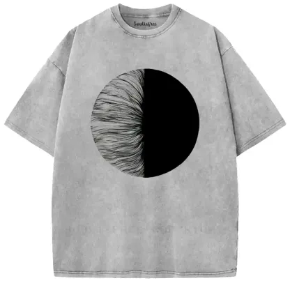 Swirl Pattern Binary Illusion Washed T-shirt