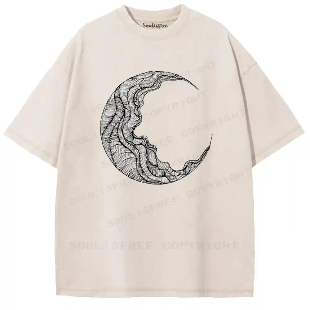 Swirl Pattern Lunar Phase Washed T-shirt