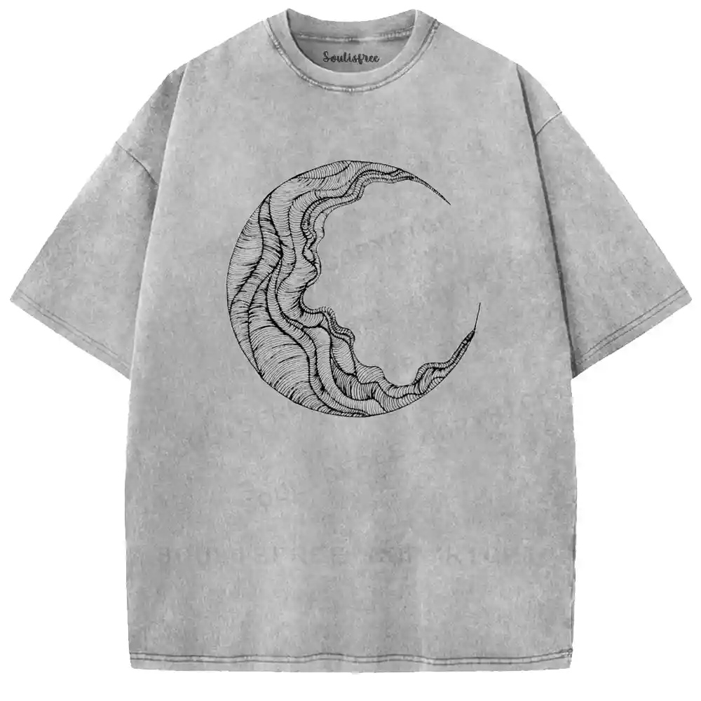 Swirl Pattern Lunar Phase Washed T-shirt